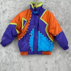 Vintage 80s J. Gallery Colorblock Vaperwave Down Puffer Nylon Ski Jacket